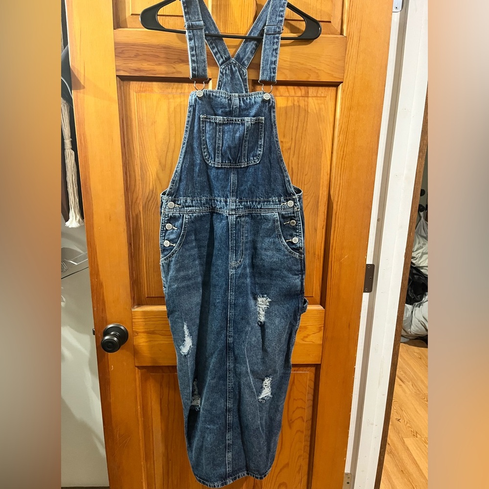Fashion Jeans Denim Midi Dress Bib Overall Front Skater S Grunge Y2K